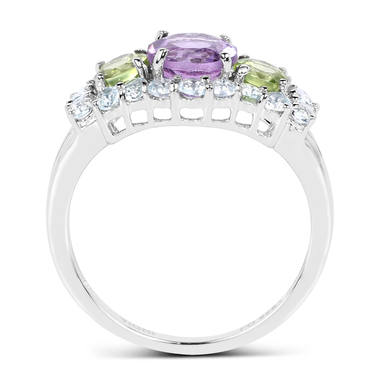Genuine Multi-Stone Sterling Silver Graduated Ring