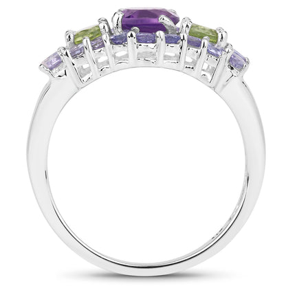 Genuine Multi Stone Sterling Silver Cocktail Ring