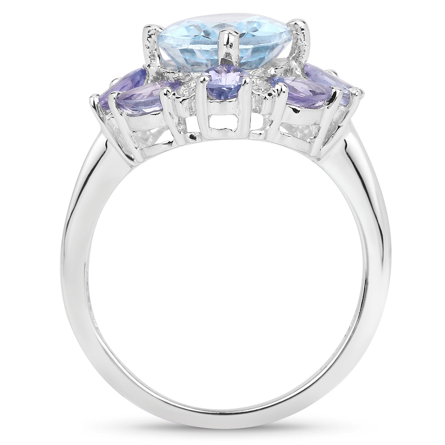 Genuine Blue Topaz and Tanzanite Sterling Silver Cocktail Ring
