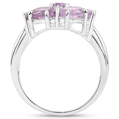 Genuine Amethyst and White Topaz Sterling Silver Graduated Ring