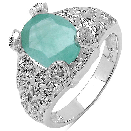 Genuine Emerald and White Diamond Sterling Silver Graduated Ring