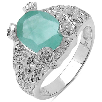 Genuine Emerald and White Diamond Sterling Silver Graduated Ring