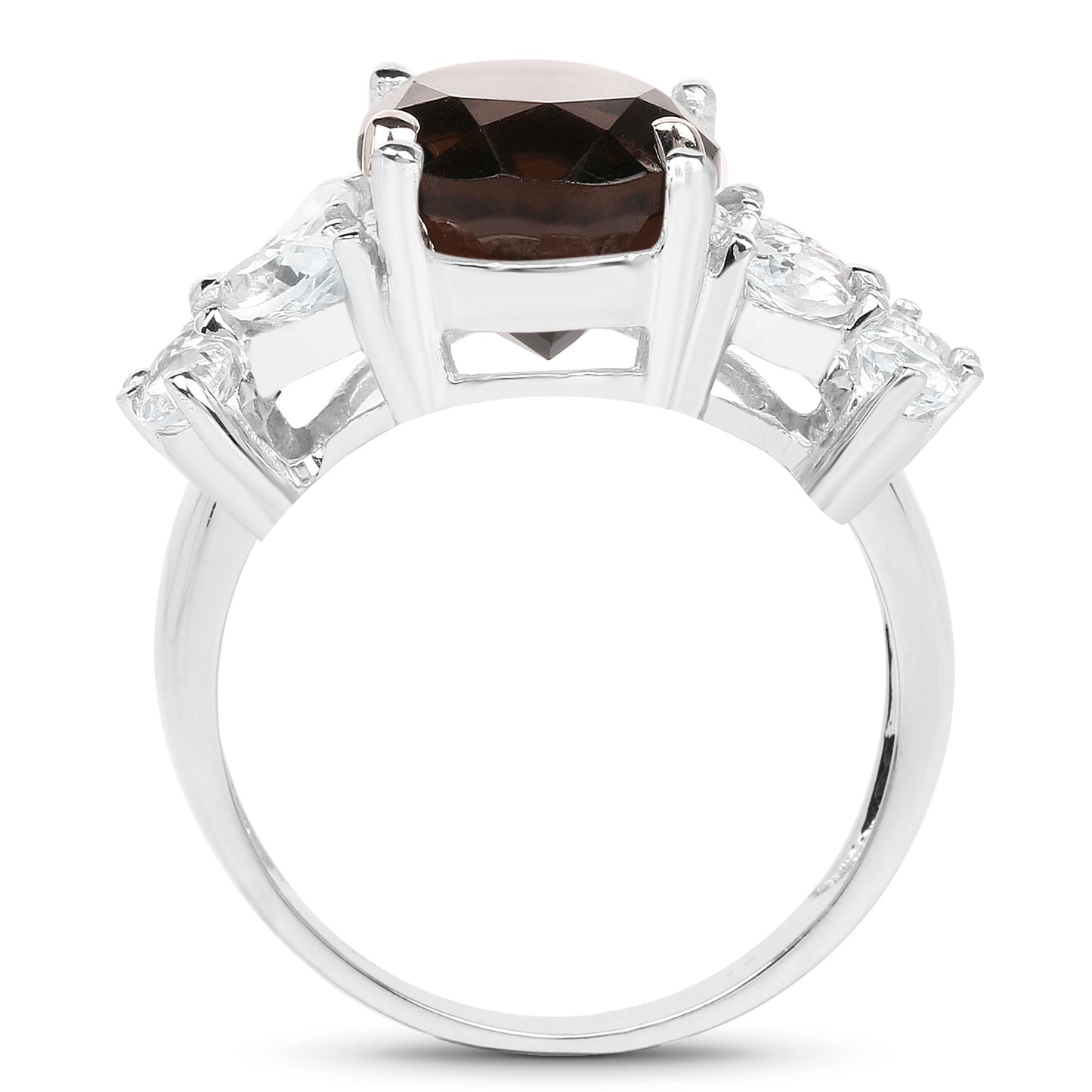 Genuine Smoky Quartz and White Topaz Sterling Silver Cocktail Ring