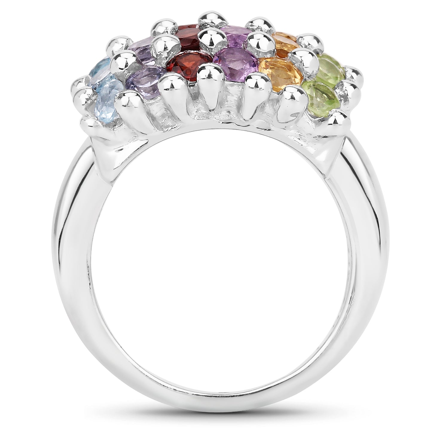 Genuine Multi Stones Sterling Silver Cluster Ring