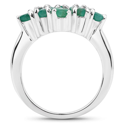 Genuine Emerald Sterling Silver Graduated Ring