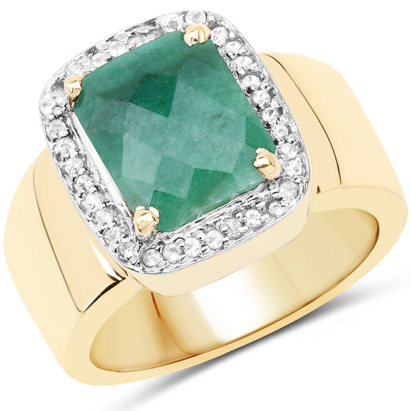 14K Yellow Gold Plated Dyed Emerald and White Topaz Sterling Silver Ring