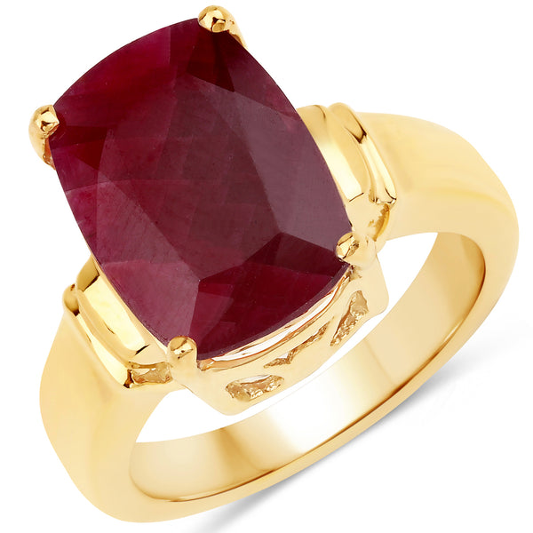 14K Yellow Gold Plated Dyed Ruby Sterling Silver Solitaire Ring