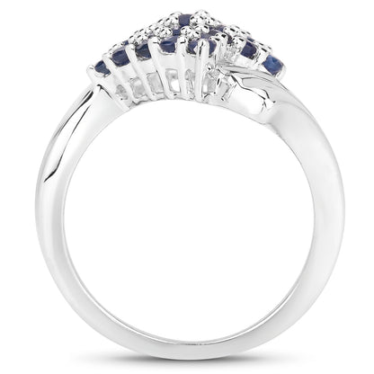 Genuine Blue Sapphire Sterling Silver Bypass Ring