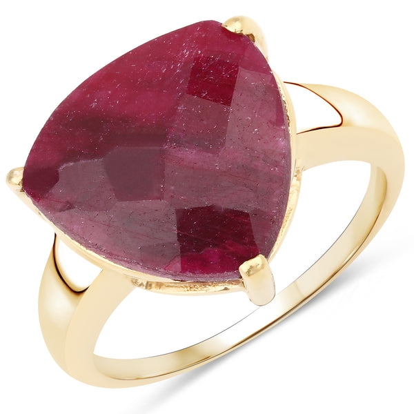 14K Yellow Gold Plated Dyed Ruby Sterling Silver Solitaire Ring