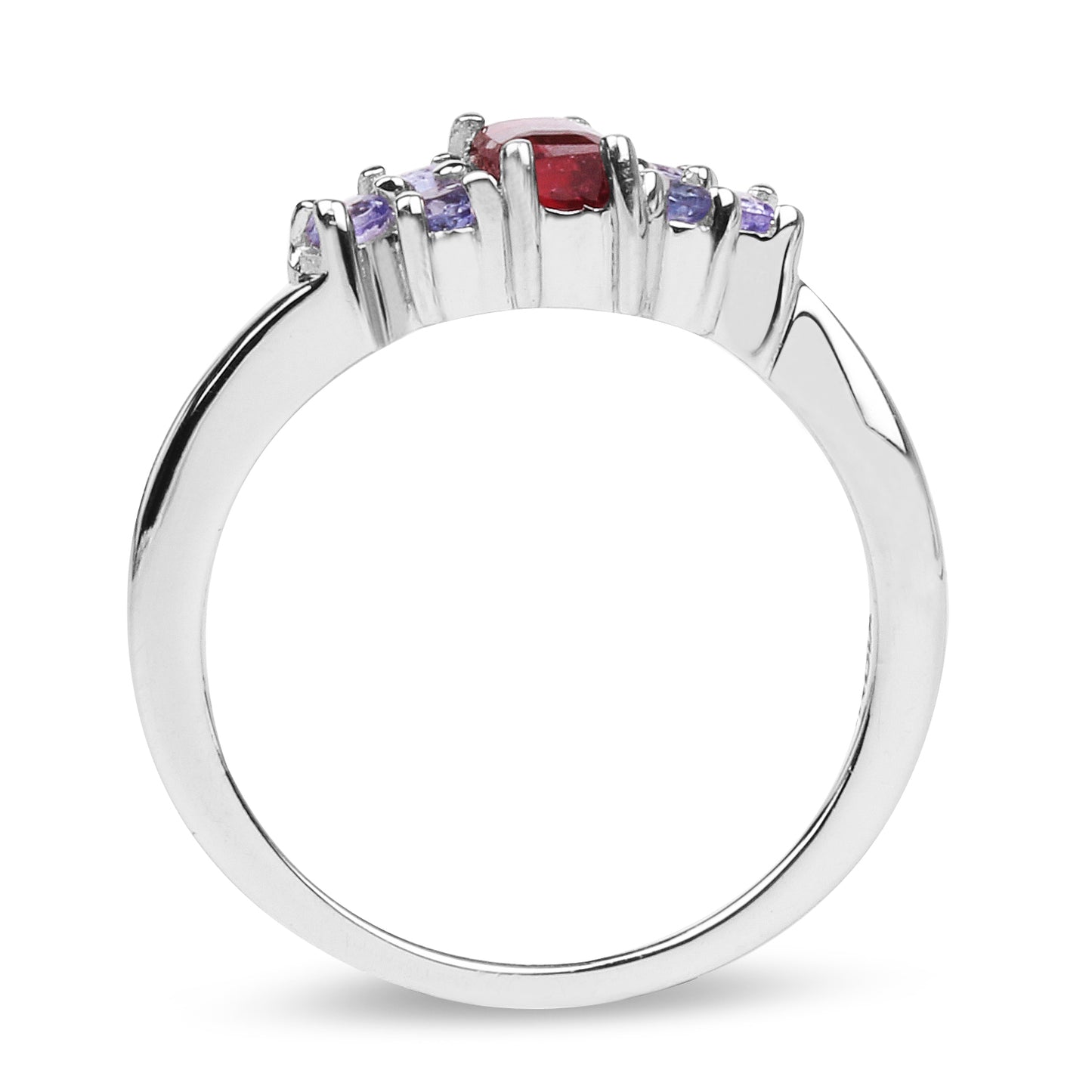 Glass Filled Ruby and Tanzanite Sterling Silver Graduated Ring