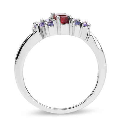 Glass Filled Ruby and Tanzanite Sterling Silver Graduated Ring