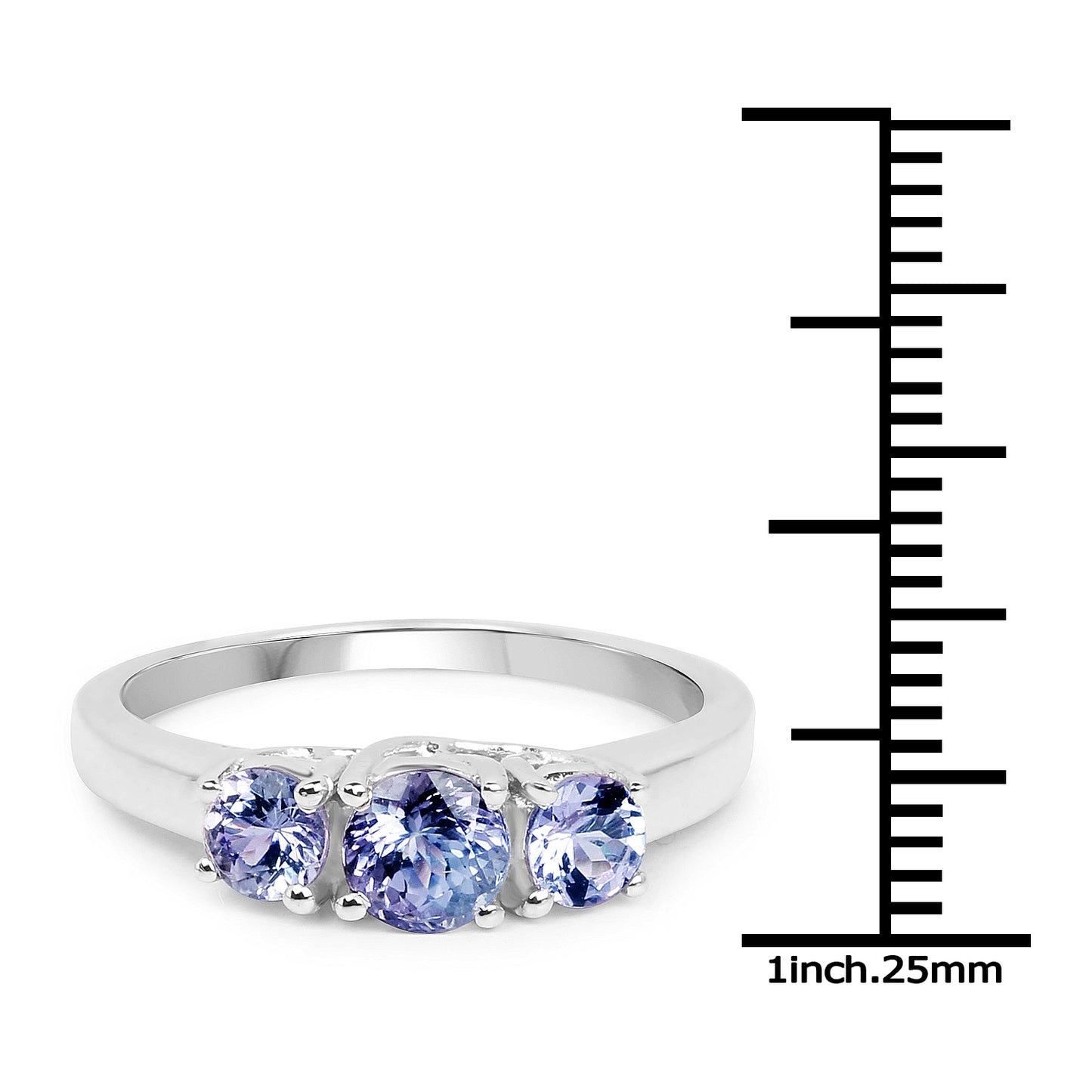 Genuine Tanzanite Sterling Silver 3-Stone Ring