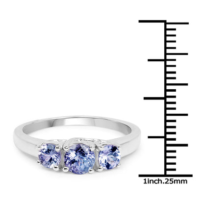 Genuine Tanzanite Sterling Silver 3-Stone Ring