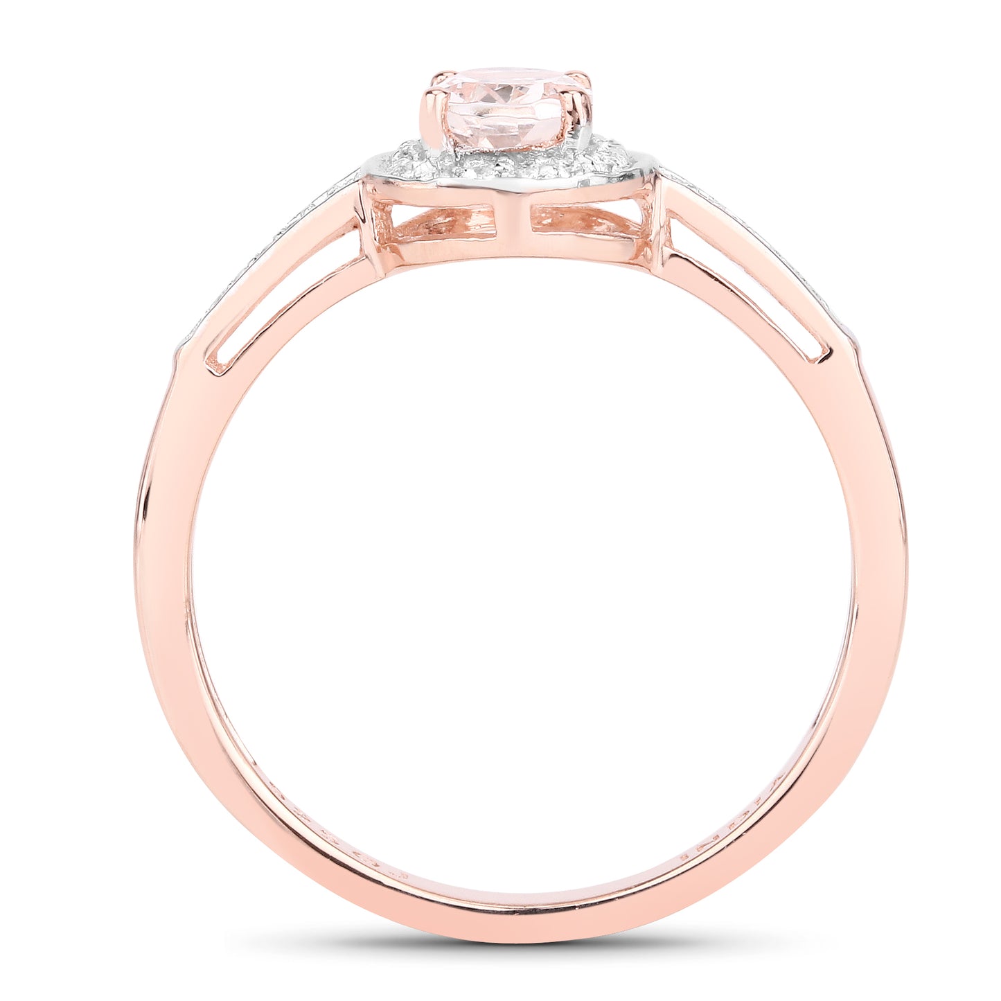 Genuine 14K Rose Gold Plated Morganite and White Topaz Sterling Silver Halo Ring