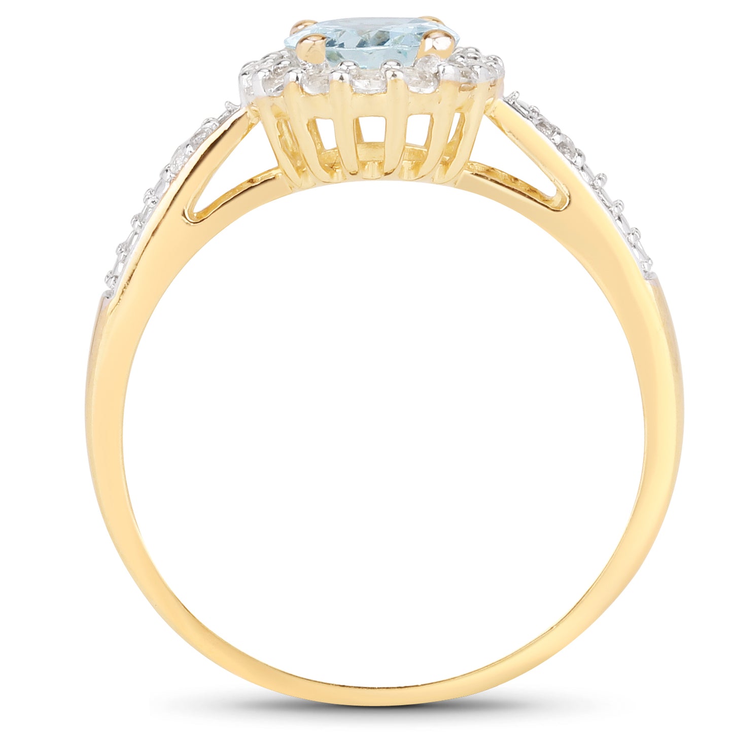 Genuine 14K Yellow Gold Plated Aquamarine and White Topaz Sterling Silver Ring