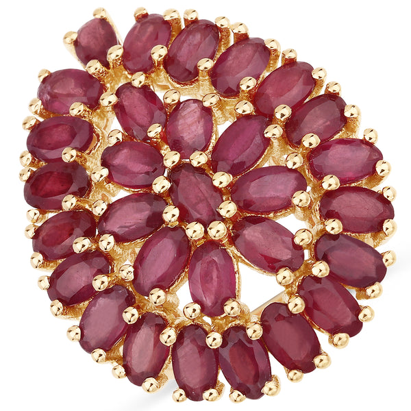 14K Yellow Gold Plated Glass Filled Ruby Sterling Silver Cluster Ring