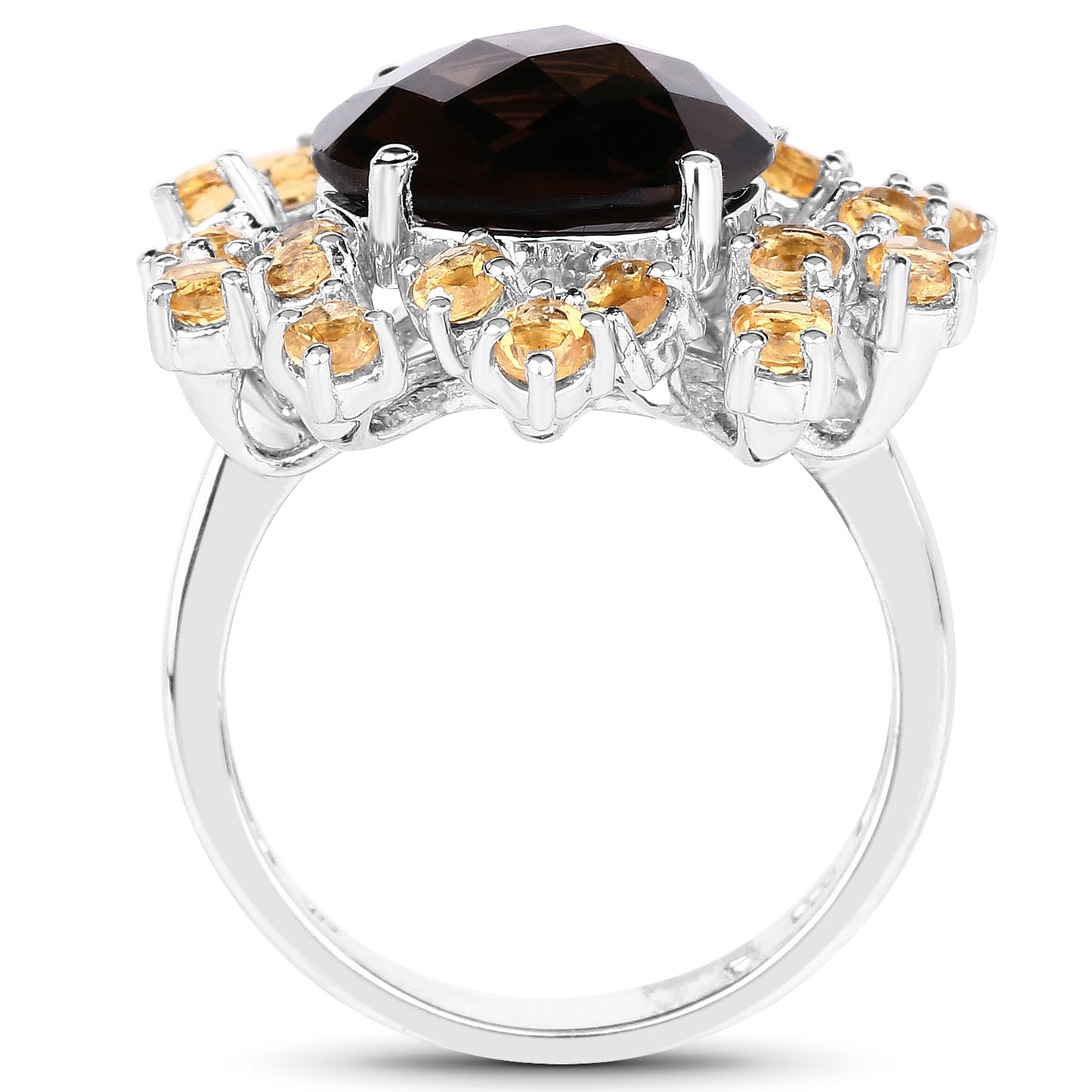 Genuine Smoky Quartz and Citrine Sterling Silver Graduated Ring