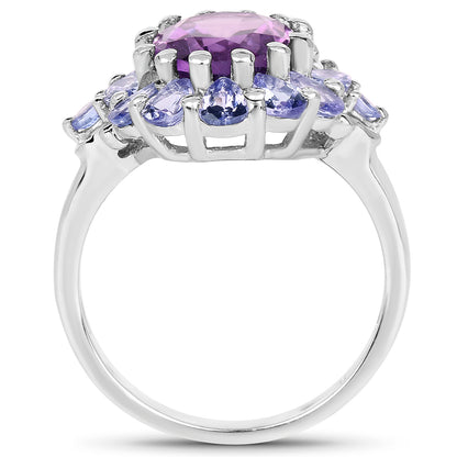 Genuine Amethyst and Tanzanite Sterling Silver Graduated Ring
