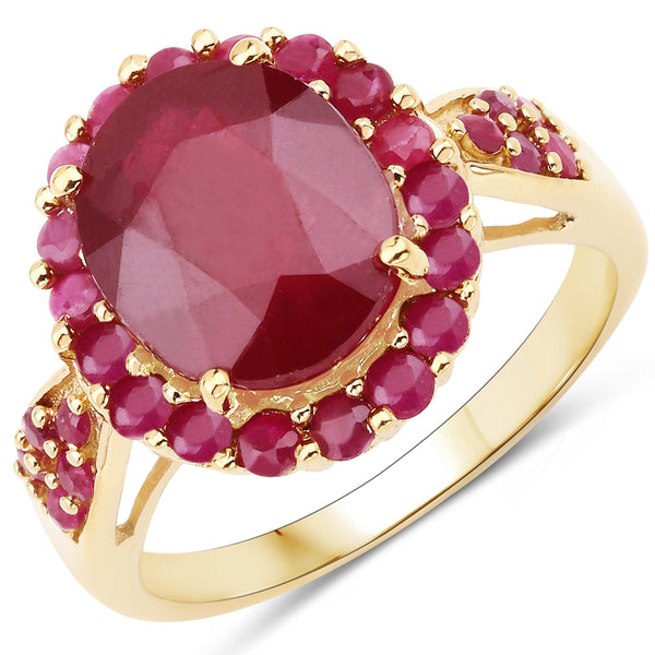 14K Yellow Gold Plated Glass Filled Ruby Sterling Silver Ring