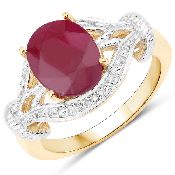 14K Yellow Gold Plated Dyed Ruby and White Topaz Sterling Silver Ring