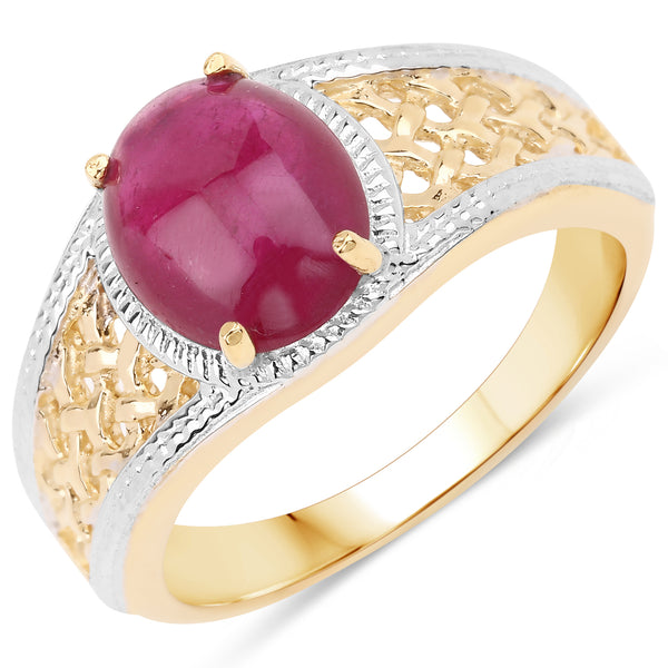 14K Yellow Gold Plated Glass Filled Ruby Sterling Silver Filigree Ring