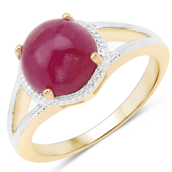 14K Yellow Gold Plated Glass Filled Ruby Sterling Silver Solitaire Ring
