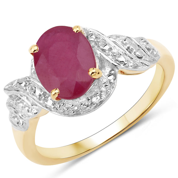 14K Yellow Gold Plated Glass Filled Ruby Sterling Silver Ring