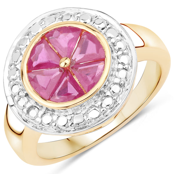 14K Yellow Gold Plated Glass Filled Ruby Sterling Silver Ring