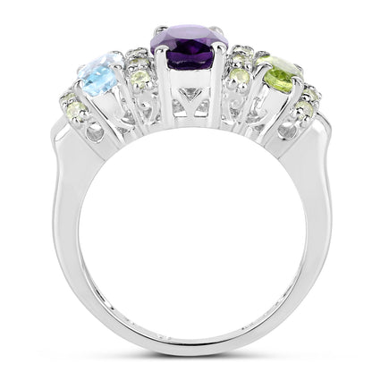 Genuine Multi Stones Sterling Silver Band Ring