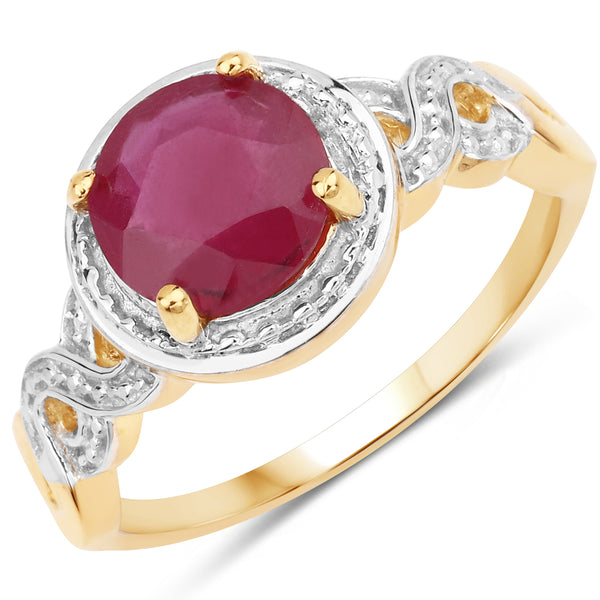 14K Yellow Gold Plated Glass Filled Ruby Sterling Silver Crossover Ring