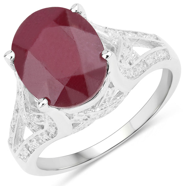 14K Yellow Gold Plated Glass Filled Ruby Sterling Silver Solitaire Ring