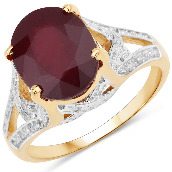 14K Yellow Gold Plated Glass Filled Ruby Sterling Silver Solitaire Ring