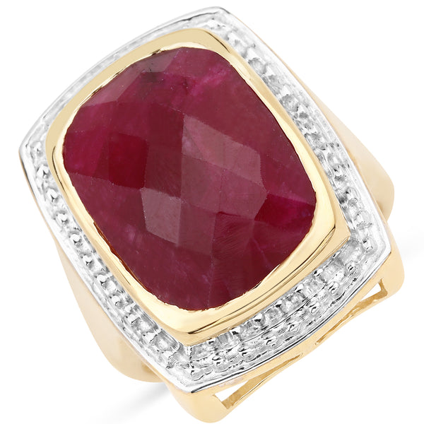 14K Yellow Gold Plated Dyed Ruby Sterling Silver Ring