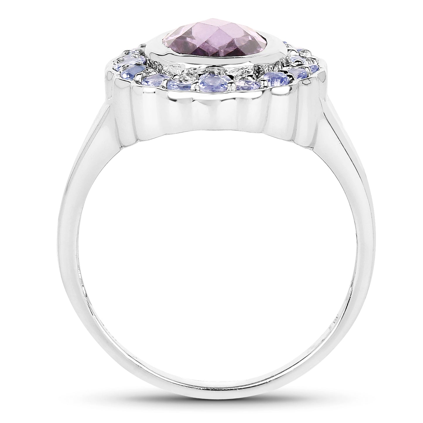 Genuine Amethyst and Tanzanite Sterling Silver Halo Ring
