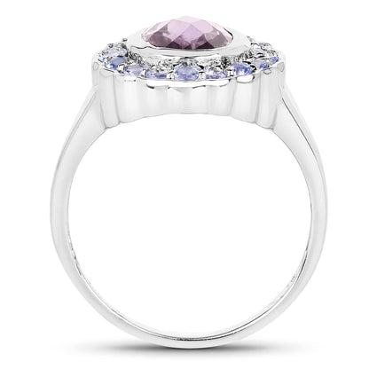 Genuine Amethyst and Tanzanite Sterling Silver Halo Ring