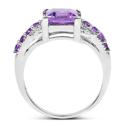 Genuine Amethyst Sterling Silver Graduated Ring