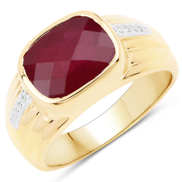 14K Yellow Gold Plated Glass Filled Ruby Sterling Silver Ring
