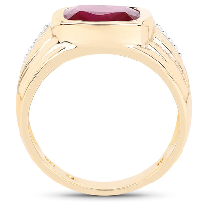 14K Yellow Gold Plated Glass Filled Ruby Sterling Silver Ring