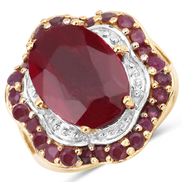 14K Yellow Gold Plated Dyed Ruby and Ruby Sterling Silver Ring