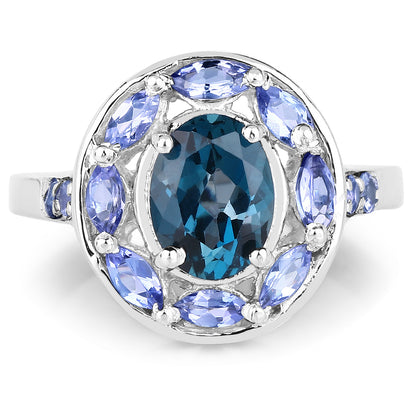 Genuine London Blue Topaz and Tanzanite Sterling Silver Graduated Ring