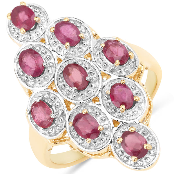 14K Yellow Gold Plated Glass Filled Ruby Sterling Silver Ring