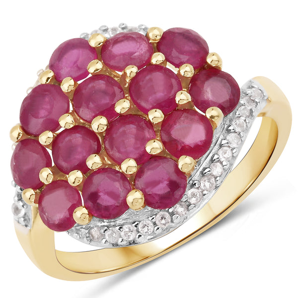 14K Yellow Gold Plated Glass Filled Ruby and White Topaz Sterling Silver Cluster Ring