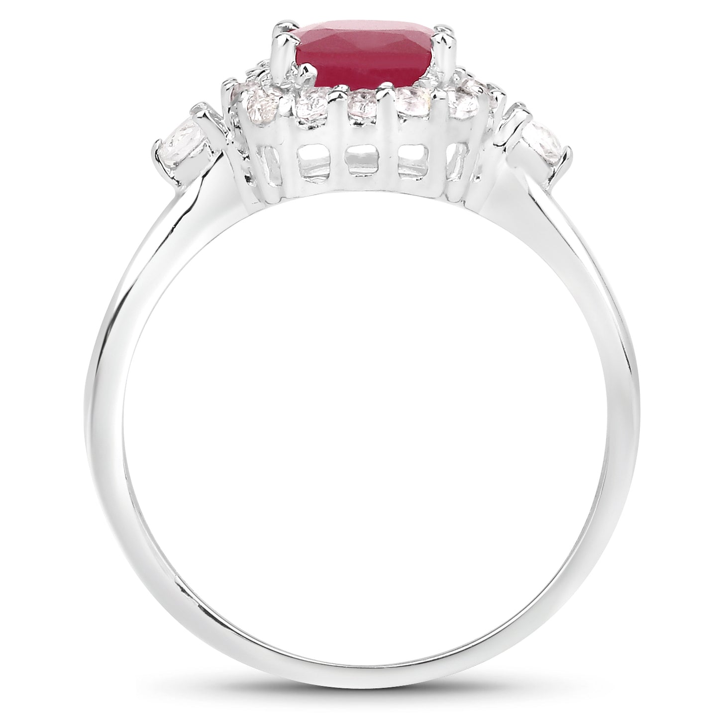 Glass Filled Ruby and White Topaz Sterling Silver Graduated Ring