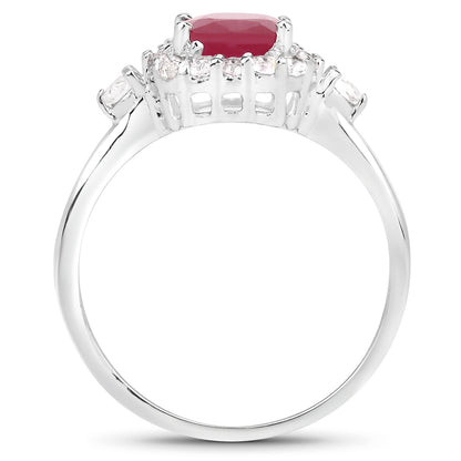 Glass Filled Ruby and White Topaz Sterling Silver Graduated Ring