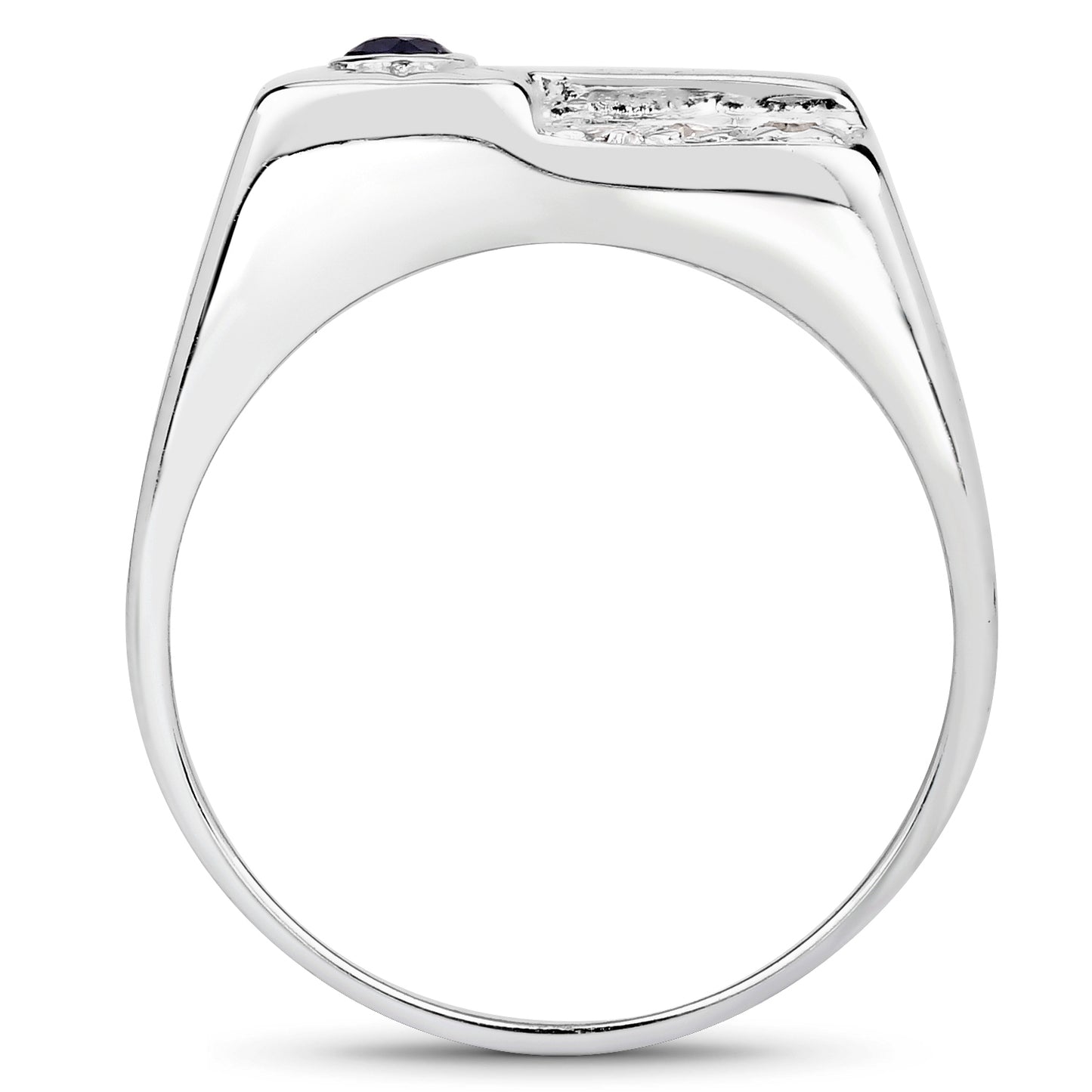 Genuine Blue Sapphire and Champagne Diamond Sterling Silver Men's Ring