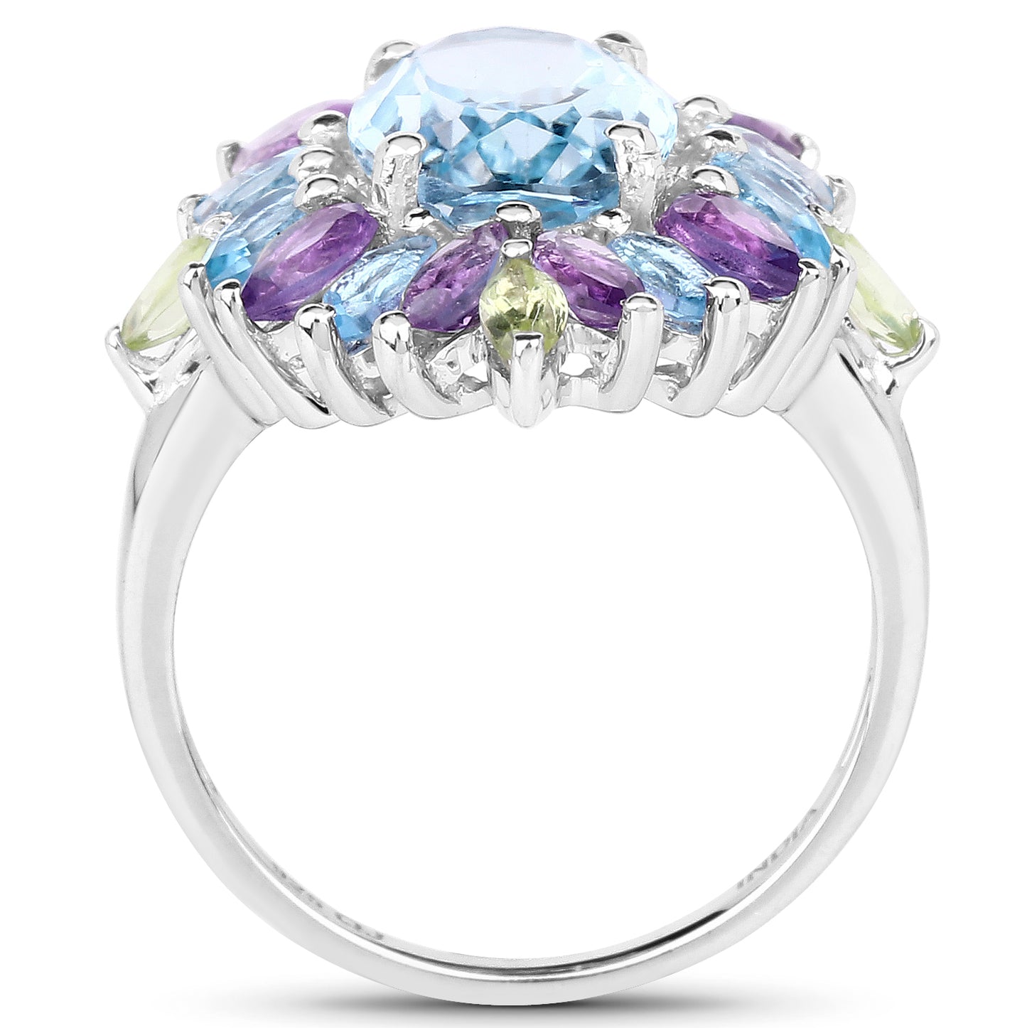 Genuine Multi Stones Sterling Silver Cocktail Ring