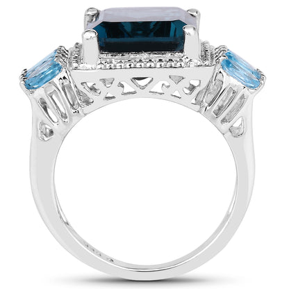 Genuine London Blue Topaz and Swiss Blue Topaz Sterling Silver Graduated Ring
