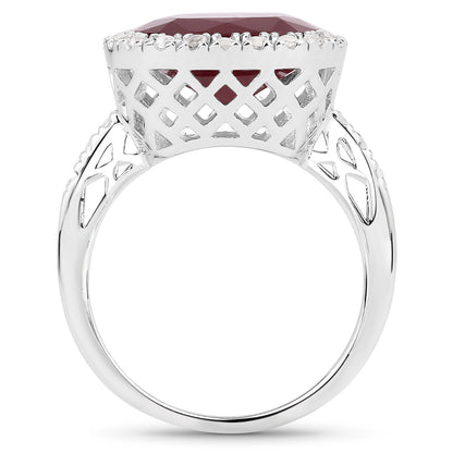 Glass Filled Ruby and White Topaz Sterling Silver Halo Ring