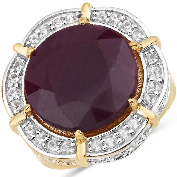 14K Yellow Gold Plated Dyed Ruby and White Topaz Sterling Silver Ring