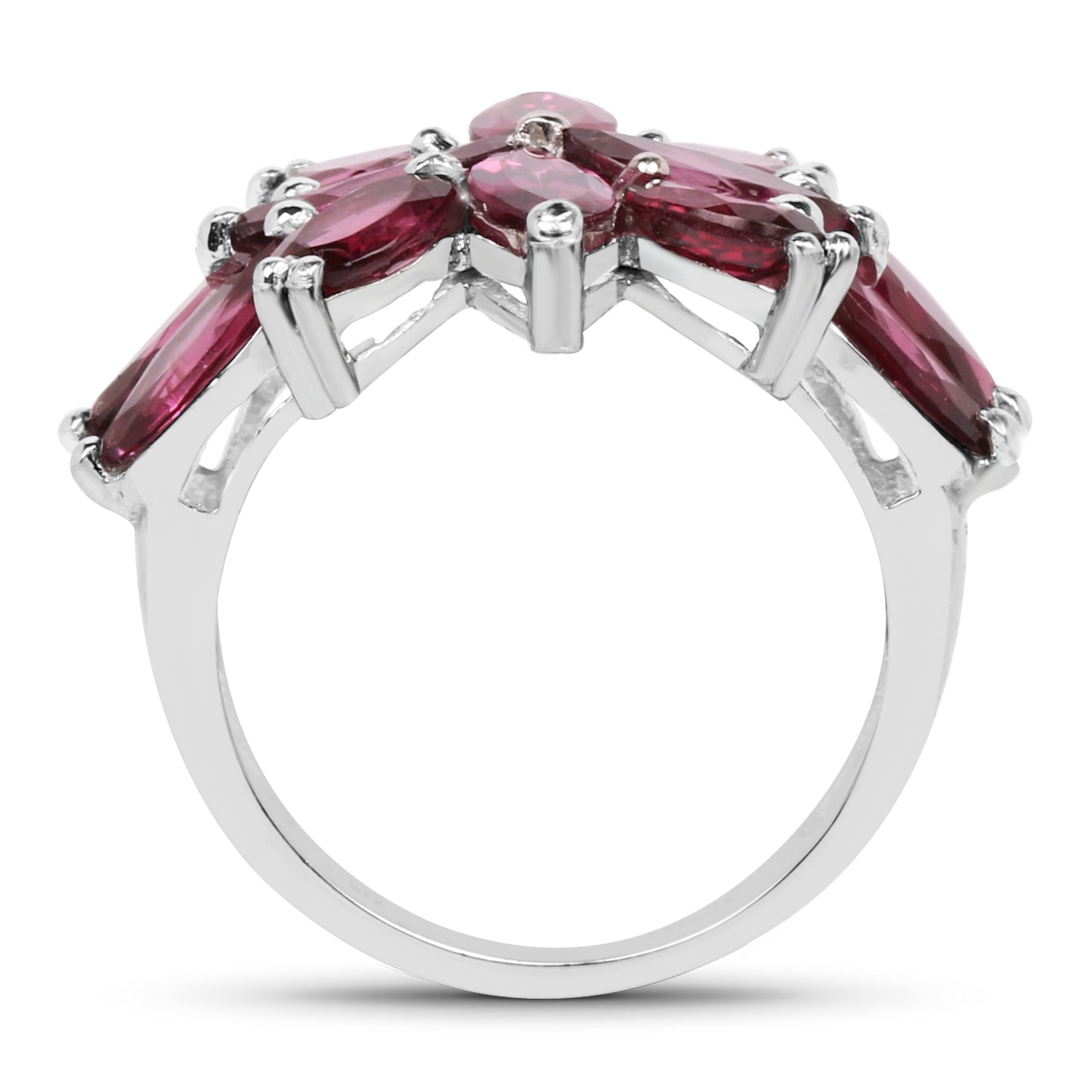 Genuine Rhodolite Sterling Silver Graduated Ring